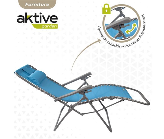 Conforama Pack 2 Sillas Tumbonas Plegables Jardín Gravedad Cero Azul C/cojín Aktive