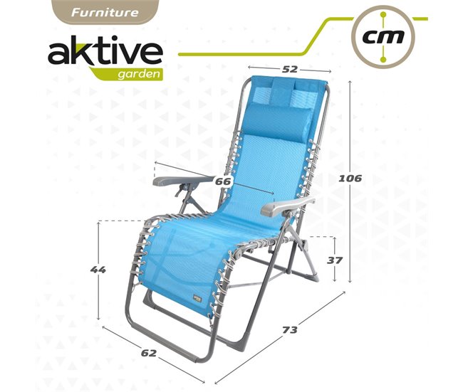 Conforama Pack 2 Sillas Tumbonas Plegables Jardín Gravedad Cero Azul C/cojín Aktive