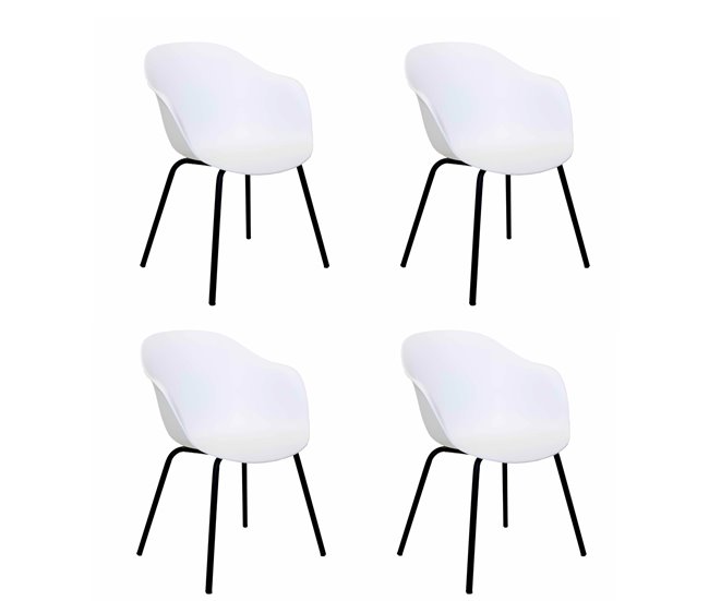 Conforama Pack 4 Sillas Comedor Blanca SIMPLY con Asiento de Plástico y Patas de Metal Sillas de Cocina y salón