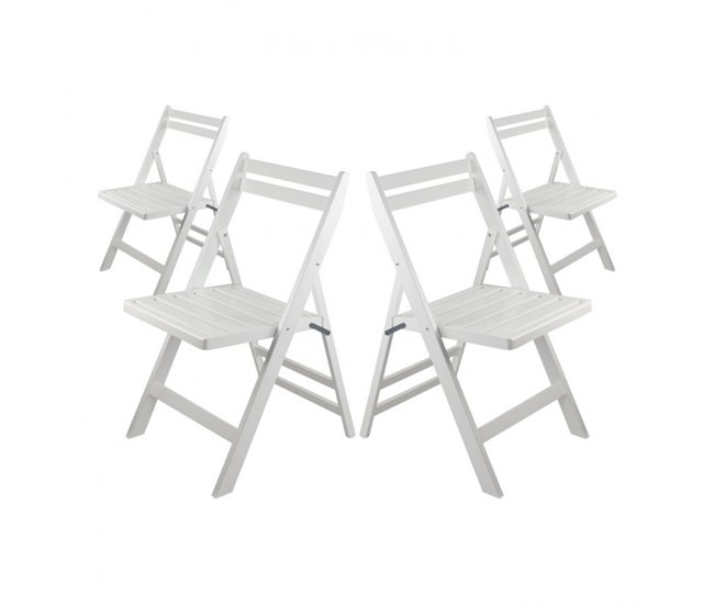 Conforama Pack 4 Sillas Plegables de Madera de Bambú Biano Blanco 46x44x78cm O91