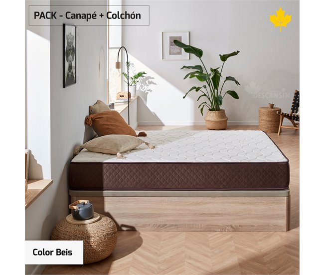 Conforama Pack Colchon + Canape Abatible Descansin | 90 X 190 | Beis | Maxima Comodidad | Gran Almacenaje