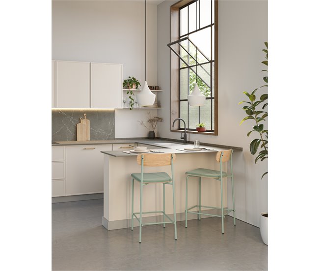 Conforama Pack De 2 Unidades Taburete Alto ADRIANA Fijo Cojín Aguamarina