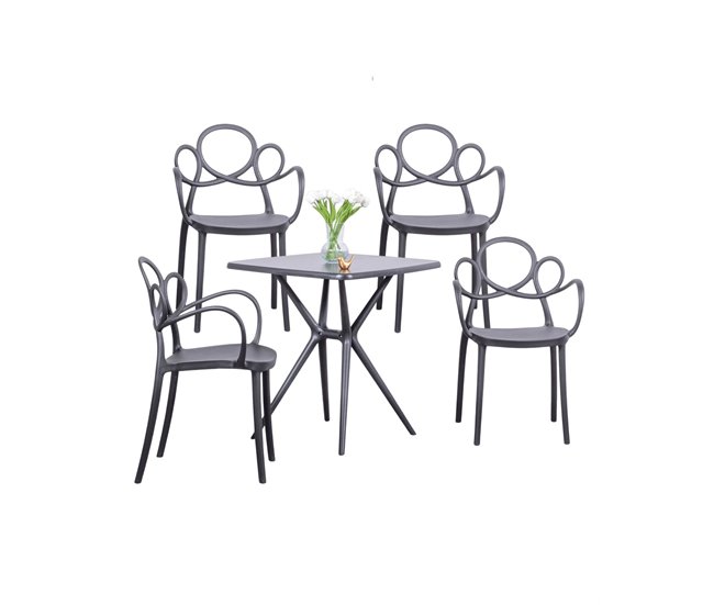 Conforama Pack de 4 sillas de diseño con reposabrazos y mesa para el jardín - Dream