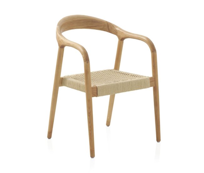 Conforama Pack de 4 Sillones de Madera de Fresno con Asiento Trenzado