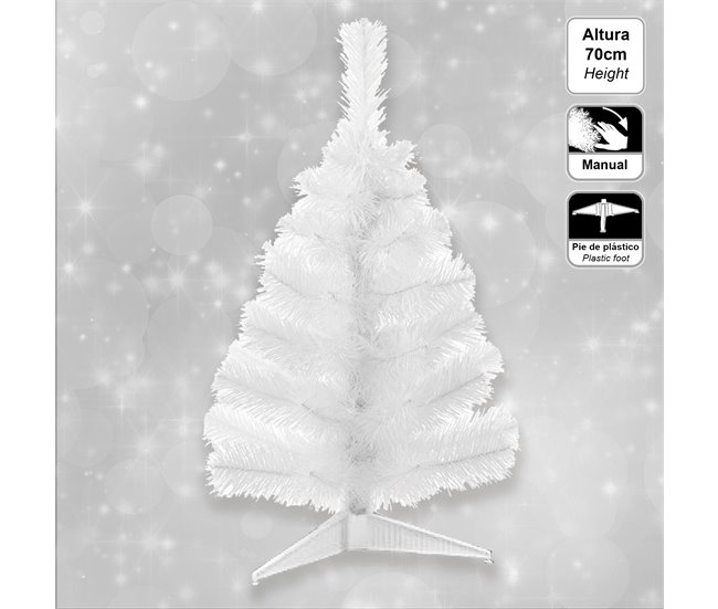 Conforama Pack Decoración Navidad: Abeto Blanco 70 Cm Con Base + 6 Bolas Navidad Rayas Blanca Y Roja + Estrella Cresta Roja + Guirnalda Espumillón Blanca Y Roja