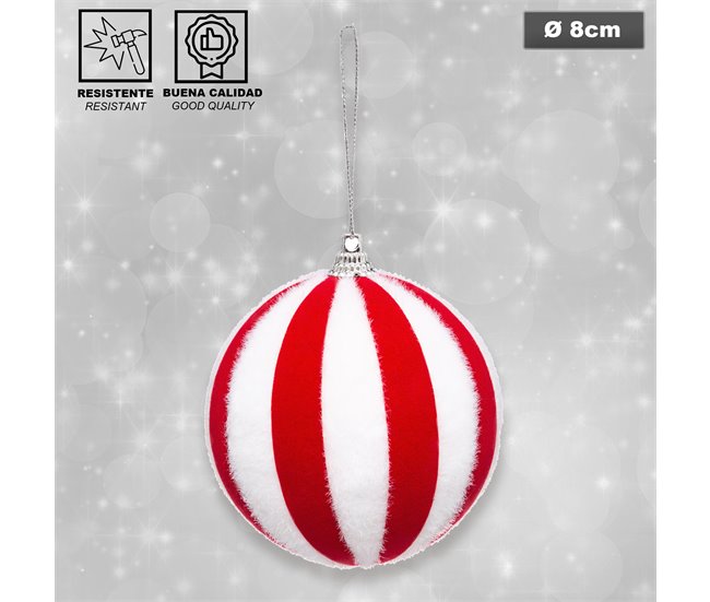 Conforama Pack Decoración Navidad: Abeto Blanco 70 Cm Con Base + 6 Bolas Navidad Rayas Blanca Y Roja + Estrella Cresta Roja + Guirnalda Espumillón Blanca Y Roja