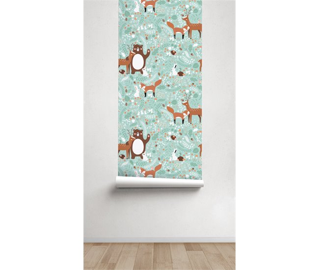 Conforama Papel Pintado Infantil Ciervo Ciervo - Verde - 1 Rollo 55 X 300 Cm