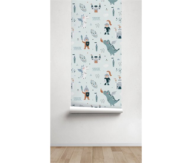 Conforama Papel Pintado Infantil Dragón Dragón - Azul - 1 Rollo 55 X 300 Cm