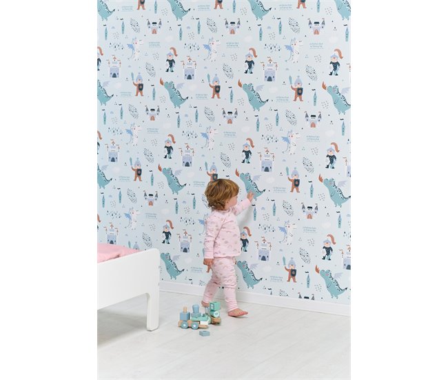 Conforama Papel Pintado Infantil Dragón Dragón - Azul - 1 Rollo 55 X 300 Cm