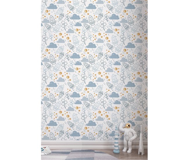 Conforama Papel Pintado Infantil Space Space - Azul - 1 Rollo 55 X 300 Cm