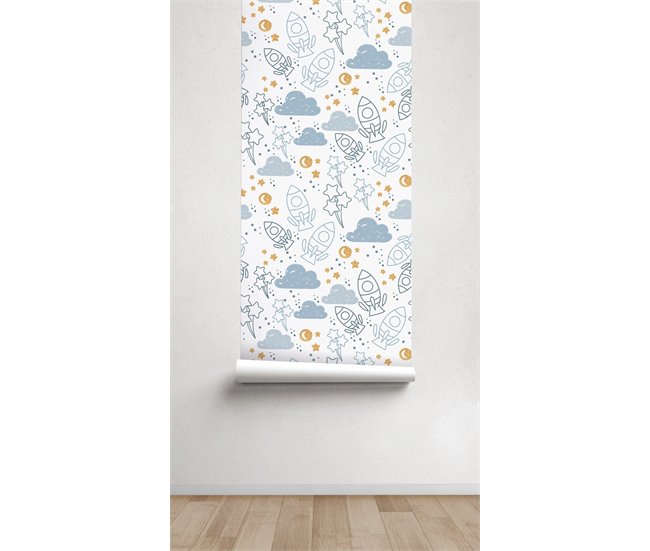 Conforama Papel Pintado Infantil Space Space - Azul - 1 Rollo 55 X 300 Cm