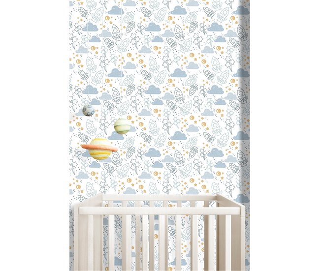Conforama Papel Pintado Infantil Space Space - Azul - 1 Rollo 55 X 300 Cm