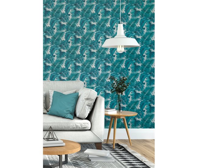 Conforama Papel Pintado Palmeiras Palmeiras - Azul - 1 Rollo 55 X 300 Cm