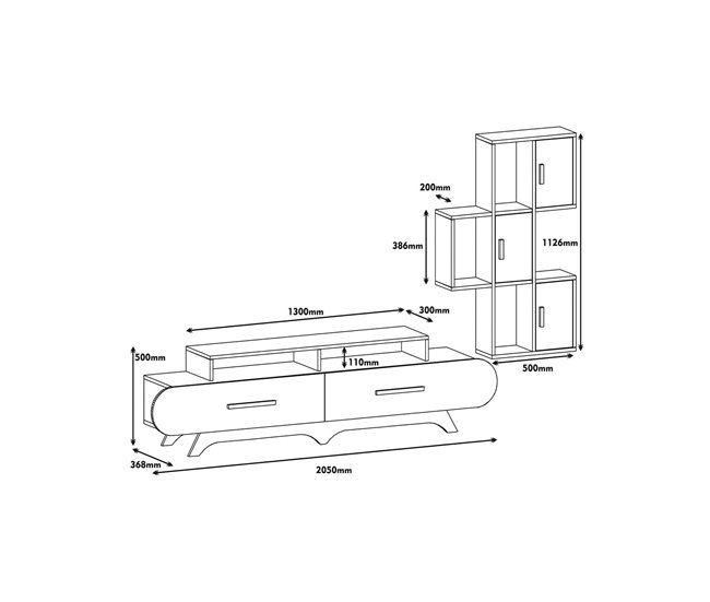 Conforama Pared Equipada Dporchi Composición De La Sala De Estar Muebles De Salón Multiusos Gabinete De TV 205x37h50 Cm Nogal Y Blanco