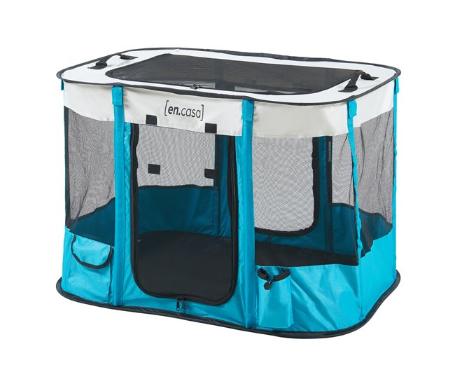 Conforama Parque para mascotas Mörbylånga plegable 80x60x55cm - Azul/Beige [en.casa]