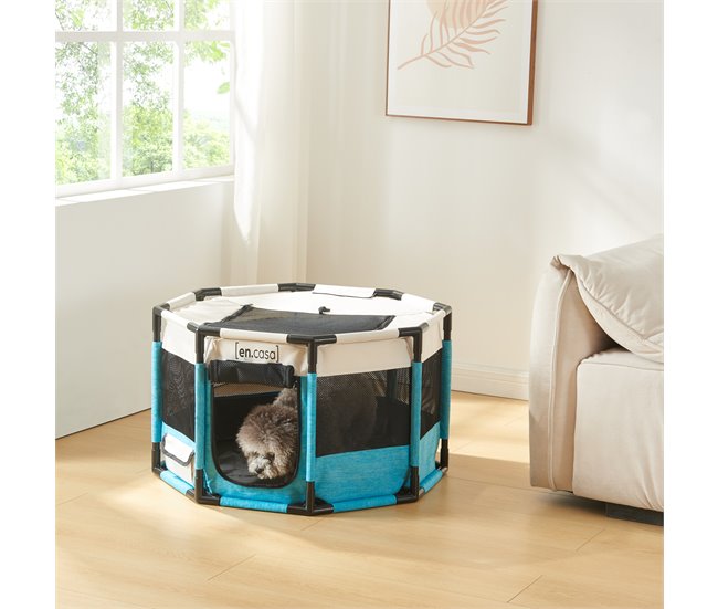 Conforama Parque Para Perros Nærøysund Poliéster 72x72x45cm - Azul/Beige [en.casa]