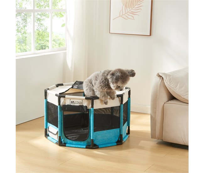 Conforama Parque Para Perros Nærøysund Poliéster 72x72x45cm - Azul/Beige [en.casa]