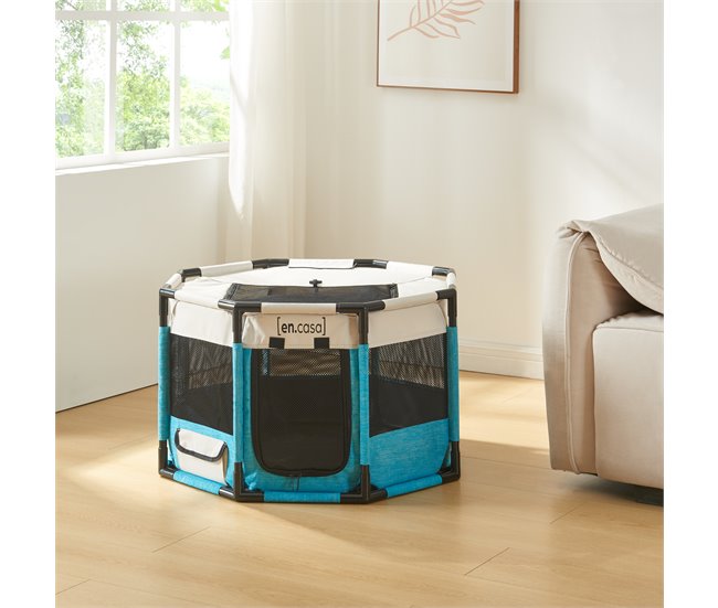 Conforama Parque Para Perros Nærøysund Poliéster 72x72x45cm - Azul/Beige [en.casa]