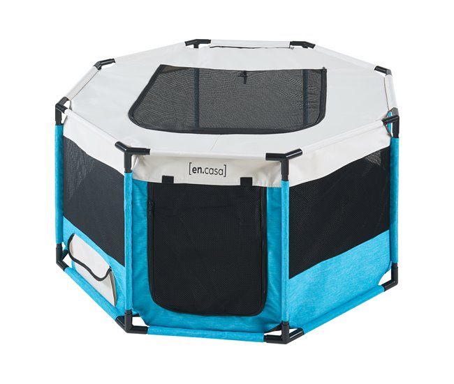 Conforama Parque para perros Nærøysund poliéster 72x72x45cm - Azul/Beige [en.casa]