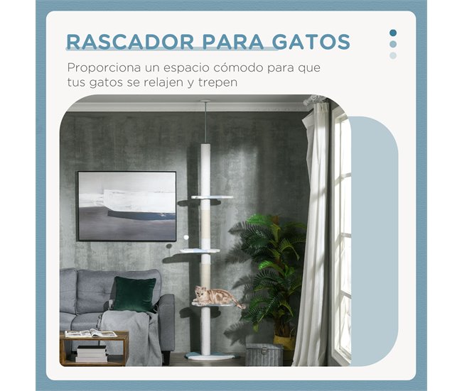 Conforama PawHut Árbol Para Gatos De Suelo A Techo De 225-255 Cm Torre Para Gatos De Suelo A Techo Ajustable En Altura Con 3 Plataforma De Forma De Ola Postes Rascadores Y 1 Bola 55x38x225-255 Cm Blanco