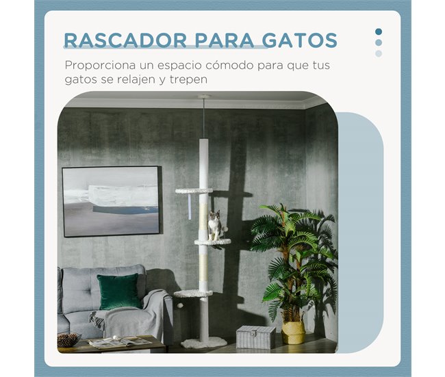 Conforama PawHut Árbol Para Gatos De Suelo A Techo De 225-255 Cm Torre Para Gatos De Suelo A Techo Ajustable En Altura Con 3 Plataforma De Forma De Nube Postes Rascadores Y 2 Bolas 48x32x225-255 Cm Blanco