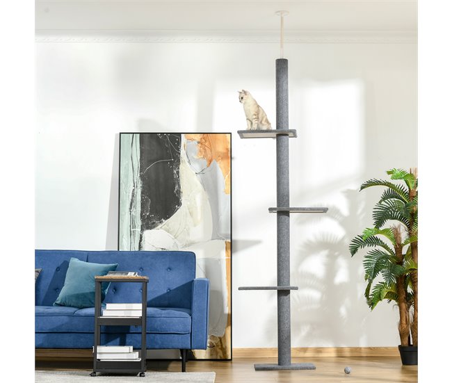 Conforama PawHut Árbol Para Gatos Del Suelo Al Techo 43x27x228-260 Cm Torre Para Gatos Con Altura Ajustable 4 Plataformas Espaciosas Y Poste De Sisal Gris