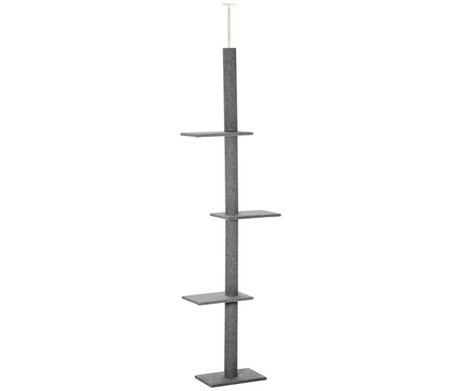 Conforama PawHut Árbol para Gatos del Suelo al Techo 43x27x228-260 cm Torre para Gatos con Altura Ajustable 4 Plataformas Espaciosas y Poste de Sisal Gris