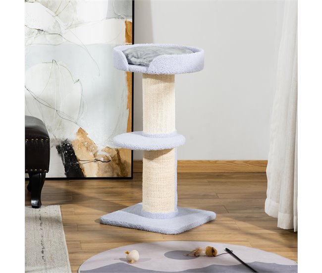 Conforama PawHut Árbol Rascador Para Gatos Altura 91 Cm Árbol Para Gatos Torre Para Gatos De 3 Niveles Con Nido Plataforma Y Poste De Sisal 45x45x91 Cm Azul Claro