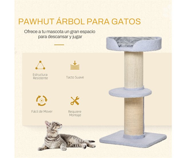 Conforama PawHut Árbol Rascador Para Gatos Altura 91 Cm Árbol Para Gatos Torre Para Gatos De 3 Niveles Con Nido Plataforma Y Poste De Sisal 45x45x91 Cm Azul Claro