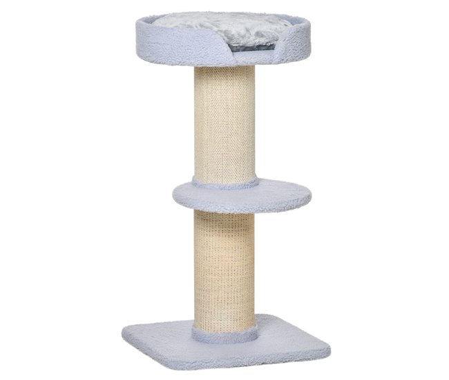 Conforama PawHut Árbol Rascador para Gatos Altura 91 cm Árbol para Gatos Torre para Gatos de 3 Niveles con Nido Plataforma y Poste de Sisal 45x45x91 cm Azul Claro