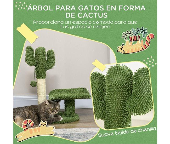 Conforama PawHut Árbol Rascador Para Gatos De Cactus De 55 5 Cm Torre Para Gatos De Interior Con Postes De Sisal Cama Y Bola De Juguete 35x31x55 5 Cm Verde