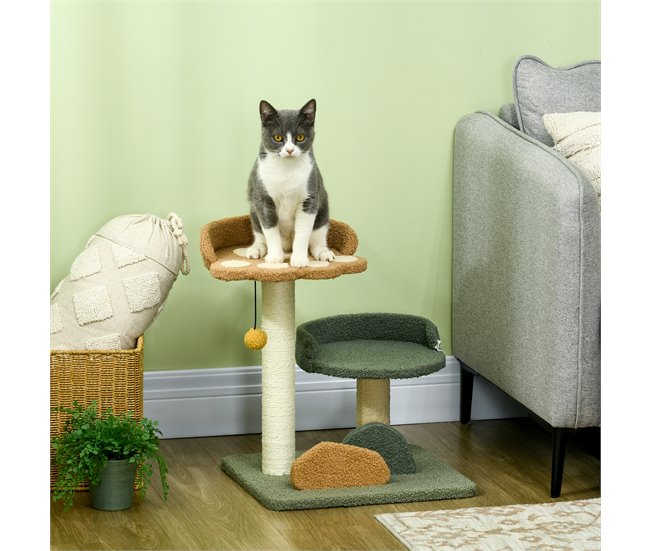 Conforama PawHut Árbol Rascador Para Gatos Pequeño De 52 Cm Torre Para Gatos Centro De Actividades Para Gatitos Con Cama Poste De Sisal Y Bola Colgante 43x39x52 Cm Multicolor