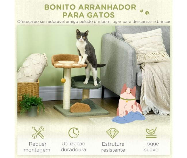 Conforama PawHut Árbol Rascador Para Gatos Pequeño De 52 Cm Torre Para Gatos Centro De Actividades Para Gatitos Con Cama Poste De Sisal Y Bola Colgante 43x39x52 Cm Multicolor