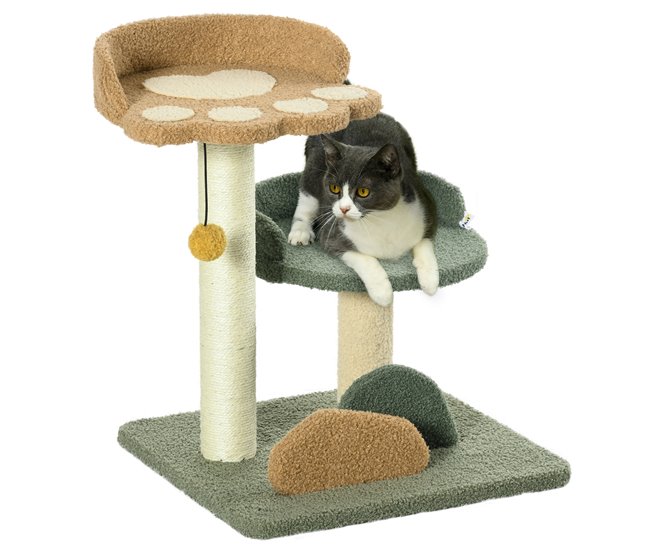 Conforama PawHut Árbol Rascador para Gatos Pequeño de 52 cm Torre para Gatos Centro de Actividades para Gatitos con Cama Poste de Sisal y Bola Colgante 43x39x52 cm Multicolor