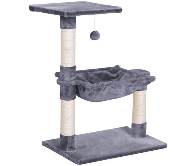 Conforama PawHut Árbol Rascador para Gatos Torre para Gatos 50x36x70 cm Centro de Actividad con Hamaca Plataforma Postes de Sisal y Bola Colgante Gris