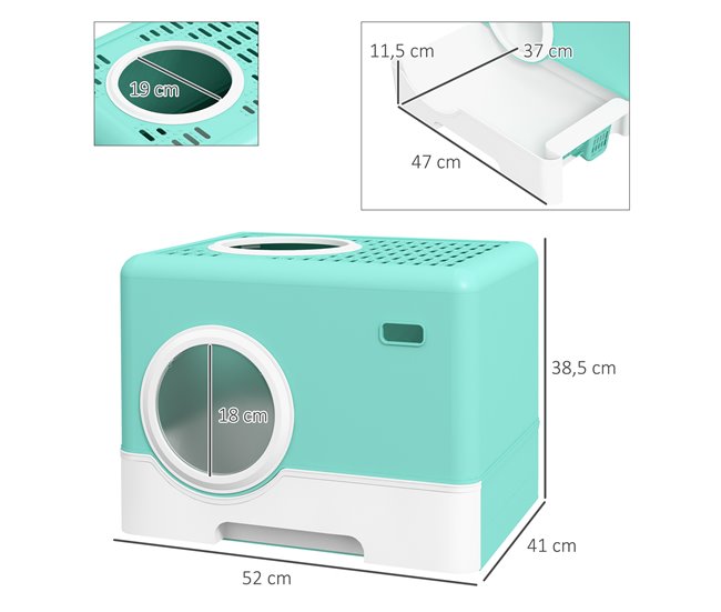 Conforama PawHut Arenero Para Gatos Inodoro Para Mascotas Con Pala Bandeja Extraíble 2 Puertas Entrada Principal Y Salida Superior 52x41x38 5 Cm Verde