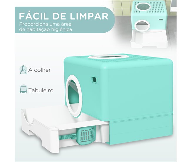 Conforama PawHut Arenero Para Gatos Inodoro Para Mascotas Con Pala Bandeja Extraíble 2 Puertas Entrada Principal Y Salida Superior 52x41x38 5 Cm Verde
