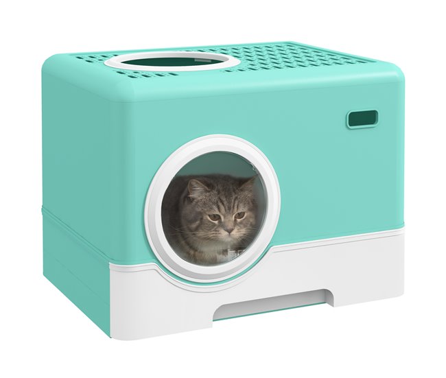 Conforama PawHut Arenero para Gatos Inodoro para Mascotas con Pala Bandeja Extraíble 2 Puertas Entrada Principal y Salida Superior 52x41x38 5 cm Verde