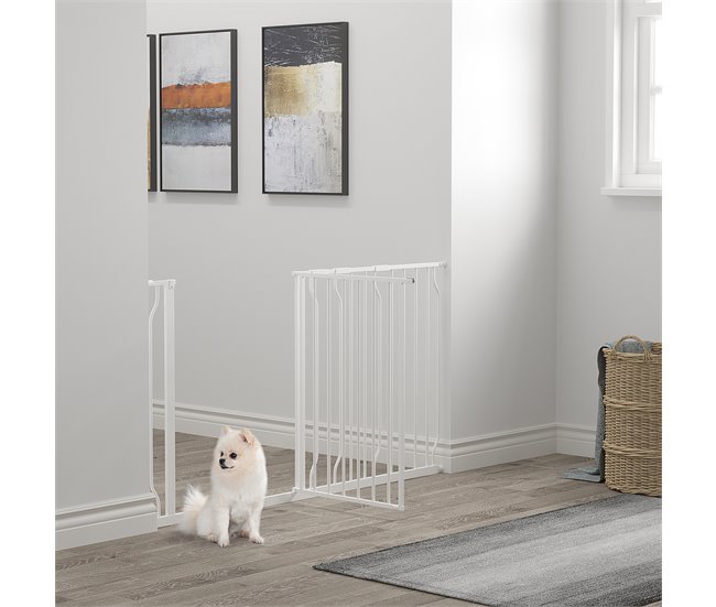 Conforama PawHut Barrera De Seguridad De Perros Extensible Para Escaleras Y Puertas 75-145 Cm Con 3 Extensiones De 10/20/30 Cm Montaje A Presión Acero Altura 76 Cm Blanco