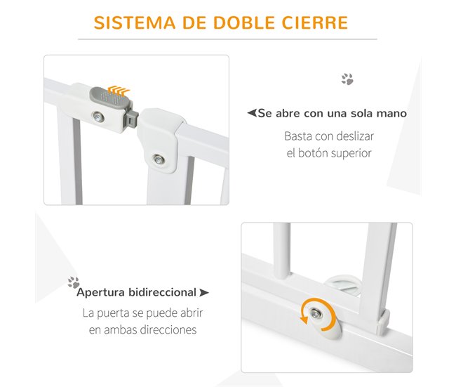 Conforama PawHut Barrera De Seguridad De Perros Extensible Para Escaleras Y Puertas 75-145 Cm Con 3 Extensiones De 10/20/30 Cm Montaje A Presión Acero Altura 76 Cm Blanco