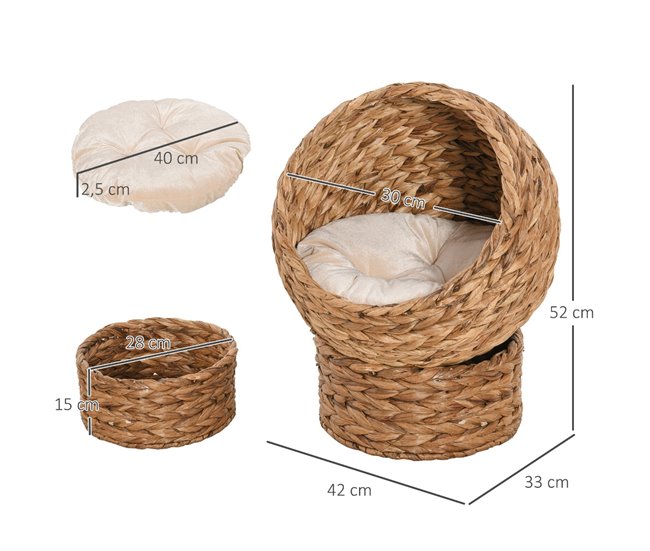 Conforama PawHut Cama Para Gatos De Mimbre Cueva Para Gatos Desmontable Con Cojín Extraíble 42x33x52 Cm Marrón Y Beige