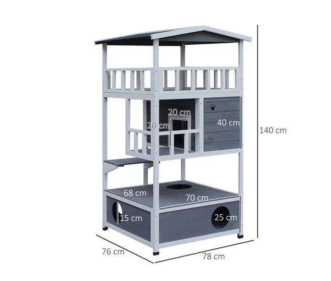 Conforama PawHut Casa Para Gatos De Madera 75 5x75x137 Cm Caseta Para Gatos Refugio Para Gatos Con Techo Asfáltico Y Plataformas Para Interior Y Exterior Gris