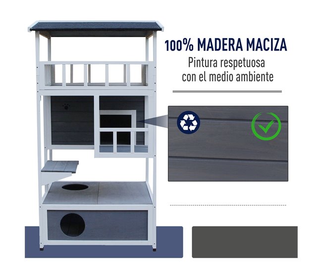 Conforama PawHut Casa Para Gatos De Madera 75 5x75x137 Cm Caseta Para Gatos Refugio Para Gatos Con Techo Asfáltico Y Plataformas Para Interior Y Exterior Gris