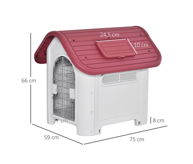Conforama PawHut Caseta Para Perro Con Puerta Extraíble Base Elevada 3 Respiraderos Y Ventana Abrible Caseta De Perros Para Interior Y Exterior 59x75x66 Cm Gris Rojo