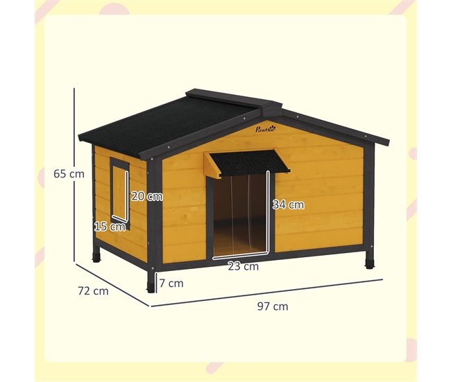 Conforama PawHut Caseta Para Perros Exterior Casa Para Perros Pequeños Con Techo Asfáltico Abatible 2 Ventanas Puerta Con Cortina Y Base Extraíble 97x72x65 Cm Madera Natural