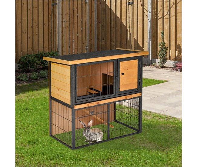 Conforama PawHut Conejera De Exterior De Madera Jaula Para Mascotas Pequeñas 2 Niveles Con Rampa Bandeja Extraíble Puertas Con Cerraduras 89 5x45x81 Cm Madera Y Gris
