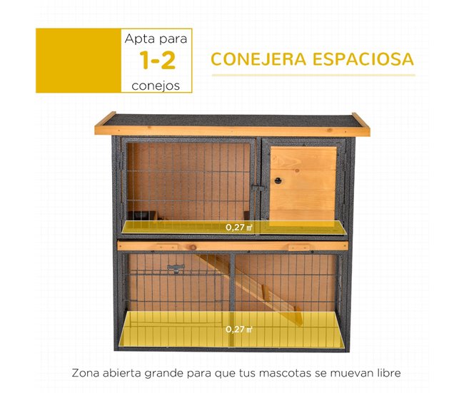 Conforama PawHut Conejera De Exterior De Madera Jaula Para Mascotas Pequeñas 2 Niveles Con Rampa Bandeja Extraíble Puertas Con Cerraduras 89 5x45x81 Cm Madera Y Gris
