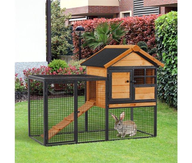 Conforama PawHut Conejera De Exterior Jaula Para Mascotas Pequeñas 2 Niveles Con Rampa Bandeja Extraíble De Madera Y Metal 122x63x92 Cm Para Conejos Cobayas Madera Y Gris