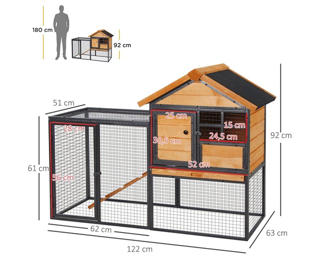 Conforama PawHut Conejera De Exterior Jaula Para Mascotas Pequeñas 2 Niveles Con Rampa Bandeja Extraíble De Madera Y Metal 122x63x92 Cm Para Conejos Cobayas Madera Y Gris