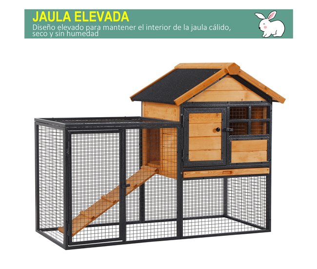 Conforama PawHut Conejera De Exterior Jaula Para Mascotas Pequeñas 2 Niveles Con Rampa Bandeja Extraíble De Madera Y Metal 122x63x92 Cm Para Conejos Cobayas Madera Y Gris